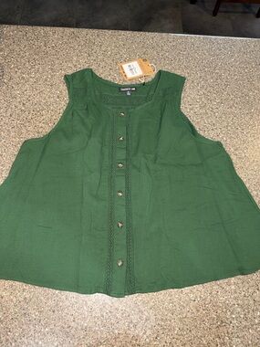 Toad&Co Green Button-Front Lace Trim Sleeveless Camisole Tank